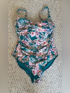 Women’s Floral Nip Tuck Teal One-Piece Swimsuit